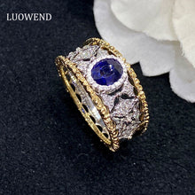 Load image into Gallery viewer, LUOWEND 18K White and Yellow Gold Real Natural Sapphire Gemstone Ring for Women