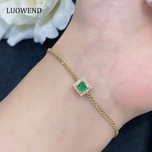Load image into Gallery viewer, LUOWEND 18K Yellow Gold Real Natural Emerald Gemstone Bracelet for Women