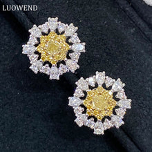 Load image into Gallery viewer, LUOWEND 18K White and Yellow Gold Real Natural Yellow Diamond Stud Earrings for Women