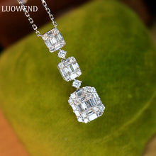 Load image into Gallery viewer, LUOWEND 18K White Gold Real Natural Diamond Pendant Necklace for Women