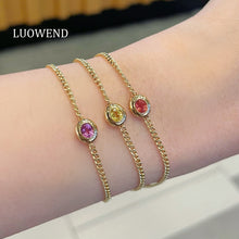 Load image into Gallery viewer, LUOWEND 18K Yellow Gold Natural Color Sapphire Bracelet for Women