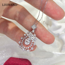 Load image into Gallery viewer, LUOWEND 18K White Gold Real Natural Diamond Pendant Necklace for Women