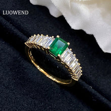Load image into Gallery viewer, LUOWEND 18K Yellow Gold Real Natural Emerald Gemstone Ring for Women