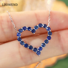 Load image into Gallery viewer, LUOWEND 18K White Gold Real Natural Sapphire Necklace for Women