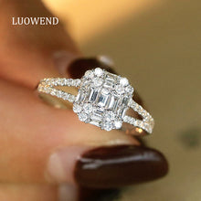 Load image into Gallery viewer, LUOWEND 18K White Gold Real Natural Diamond Ring for Women