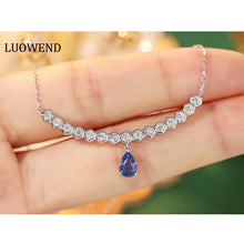 Load image into Gallery viewer, LUOWEND 18K White Gold Real Natural Sapphire and Diamond Gemstone Necklace for Women