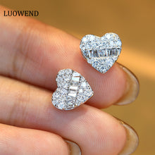 Load image into Gallery viewer, LUOWEND 18K White Gold Real Natural Diamond Stud Earrings for Women