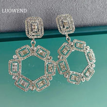 Load image into Gallery viewer, LUOWEND 18K White Gold Real Natural Diamond Earrings for Women