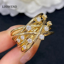 Load image into Gallery viewer, LUOWEND 18K Yellow Gold Real Natural Diamond Ring for Women