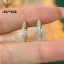 Load image into Gallery viewer, LUOWEND 18K Yellow Gold Real Natural Diamond Hoop Earrings for Women
