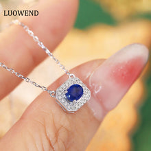 Load image into Gallery viewer, LUOWEND 18K White Gold Real Natural Sapphire and Diamond Gemstone Necklace for Women