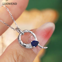 Load image into Gallery viewer, LUOWEND 18K White Gold Real Natural Sapphire and Diamond Necklace for Women