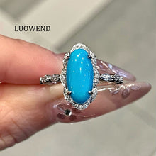 Load image into Gallery viewer, LUOWEND 18K White Gold Natural Turquoise Ring for Women