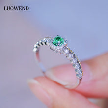 Load image into Gallery viewer, LUOWEND 18K White Gold Real Natural Green Diamond Ring for Women