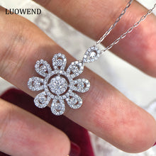 Load image into Gallery viewer, LUOWEND 18K White Gold Real Natural Diamond Pendant Necklace for Women