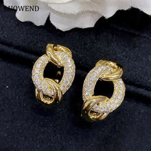 Load image into Gallery viewer, LUOWEND 18K Yellow Gold Real Natural Diamond Hoop Earrings for Women