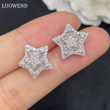 Load image into Gallery viewer, LUOWEND 18K White Gold Real Natural Diamond Stud Earrings for Women