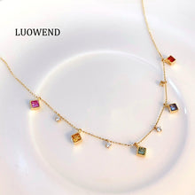 Load image into Gallery viewer, LUOWEND 18K Yellow Gold Natural Color Sapphire Necklace for Women