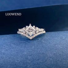 Load image into Gallery viewer, LUOWEND 18K White Gold Natural Diamond Ring for Women