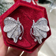 Load image into Gallery viewer, LUOWEND 18K White Gold Real Natural Diamond Stud Earrings for Women