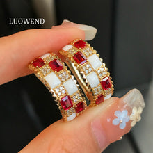 Load image into Gallery viewer, LUOWEND 18K Yellow Gold Natural Ruby Earrings for Women