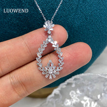 Load image into Gallery viewer, LUOWEND 18K White Gold Real Natural Diamond Pendant Necklace for Women