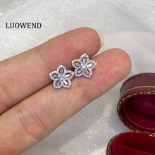 Load image into Gallery viewer, LUOWEND 18K White Gold Real Natural Diamond Stud Earrings for Women