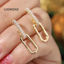 Load image into Gallery viewer, LUOWEND 18K Yellow Gold Natural Diamond Earrings for Women