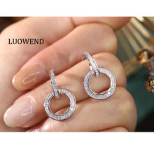 Load image into Gallery viewer, LUOWEND 18K White Gold Real Natural Diamond Stud Earrings for Women
