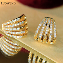 Load image into Gallery viewer, LUOWEND 18K Yellow Gold Real Natural Diamond Hoop Earrings for Women