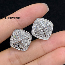 Load image into Gallery viewer, LUOWEND 18K White Gold Natural Diamond Earrings for Women