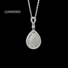 Load image into Gallery viewer, LUOWEND 18K White Gold Real Natural Diamond Pendant Necklace for Women