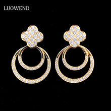 Load image into Gallery viewer, LUOWEND 18K White or Yellow Gold Real Natural Stud Earrings for Women