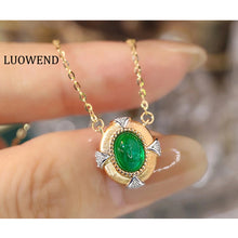 Load image into Gallery viewer, LUOWEND 18K White and Yellow Gold Real Natural Emerald and Diamond Gemstone Necklace for Women