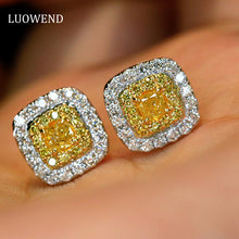 Load image into Gallery viewer, LUOWEND 18K White Gold Real Natural Yellow Diamond Stud Earrings for Women