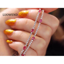 Load image into Gallery viewer, LUOWEND 18K White Gold Real Natural Ruby and Diamond Gemstone Bracelet for Women