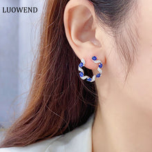 Load image into Gallery viewer, LUOWEND 18K White Gold Real Natural Sapphire Gemstone Earrings for Women