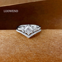 Load image into Gallery viewer, LUOWEND 18K White Gold Natural Diamond Ring for Women