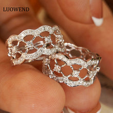 Load image into Gallery viewer, LUOWEND 18K White Gold Real Natural Diamond Hoop Earrings for Women