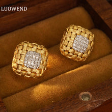 Load image into Gallery viewer, LUOWEND 18K Yellow Gold Real Natural Diamond Stud Earrings for Women