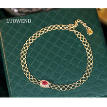 Load image into Gallery viewer, LUOWEND 18K Yellow Gold Real Natural Ruby and Diamond Gemstone Bracelet for Women