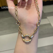 Load image into Gallery viewer, LUOWEND 18K White+Yellow Gold Natural Diamond Necklace for Women