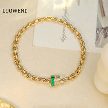 Load image into Gallery viewer, LUOWEND 18K Yellow Gold Natural Emerald Bracelet for Women