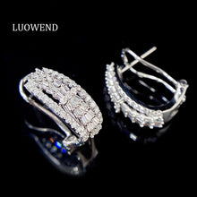 Load image into Gallery viewer, LUOWEND 18K White Gold Real Natural Diamond Hoop Earrings for Women