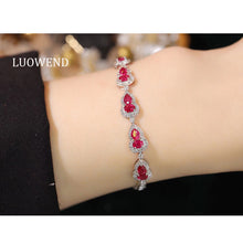 Load image into Gallery viewer, LUOWEND 18K White Gold Real Natural Ruby and Diamond Gemstone Bracelet for Women