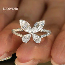 Load image into Gallery viewer, LUOWEND 18K White Gold Natural Diamond Ring for Women