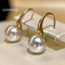 Load image into Gallery viewer, LUOWEND 18K Yellow Gold Real Natural Akoya Pearl Earrings for Women