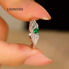 Load image into Gallery viewer, LUOWEND 18K White Gold Real Natural Emerald Ring for Women