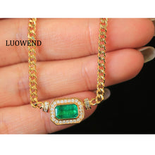Load image into Gallery viewer, LUOWEND 18K Yellow Gold Natural Emerald Necklace for Women