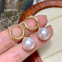 Load image into Gallery viewer, LUOWEND 18K Yellow Gold Real Natural Freshwater Pearl Earrings for Women
